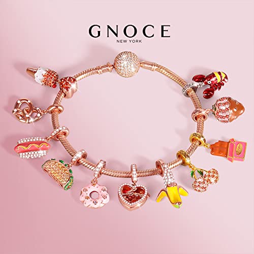 GNOCE Rose Gold Taco Charm Pendant 925 Sterling Silver Delicious Taco Charm Bead with Clear Cystals For Bracelet/Necklace For Women4