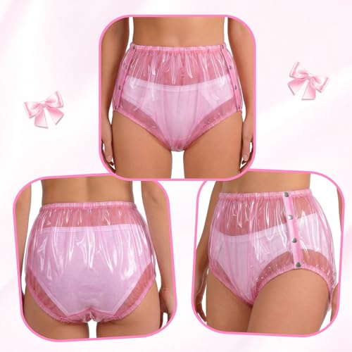 Image of LittleForBig Button-On Washable Reusable Waterproof Adult Plastic Pants TPU Pull-On Diaper Cover - Dolly Pink Plastic Pants Diaper Cover XXL