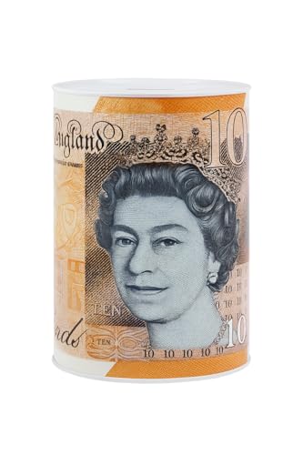 Sterling Money Box Tin – Pound Note Design Piggy Bank for Kids, Cash & Coin Saving Storage Box (M)