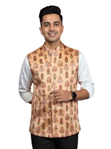 Image of VASTRAMAY Men's Silk Blend Nehru Jacket | Festive Ethnic Attire for Wedding, Party & Ramzan | Traditional Outfit - Eid Special