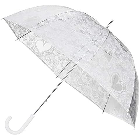 Transparent Lace Pattern Umbrella, Clear White Floral Patterned Dome Umbrella Ideal for Weddings, See Through Bubble Dome Bridal Parasol | Manual Opening Walking Style Birdcage Umbrellas Cover