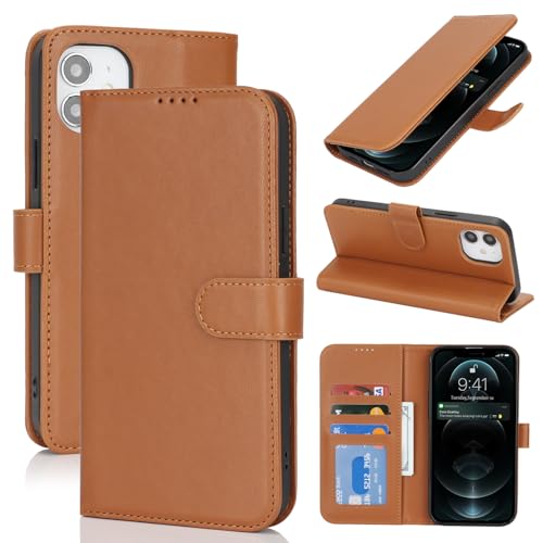 Image of for iPhone 12 Case Wallet with Card Holder,for iPhone 12 Pro Wallet Case for Women Men,PU Leather Shockproof Magnetic Buckle Stand Flip Phone Case-Brown