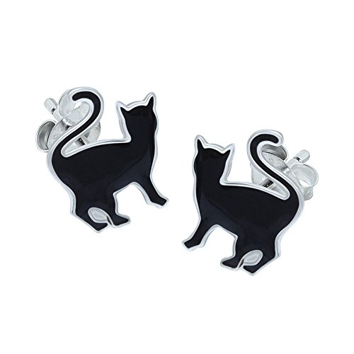 Boucles d'oreilles chat noir - Argent sterling, Argent, Sans_pierre