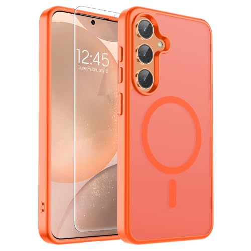 Image of SUPFINE Magnetic for Samsung Galaxy S24 Plus Case / S25 Plus Case with Screen Protector, (Built-in Magnets) (Military Grade Drop Protection) Slim Translucent Shockproof Phone Case,Orange