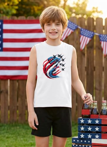 Image of Boys 4th of July Patriotic Sleeveless Tee American Flag Tank Top 6-14 Years