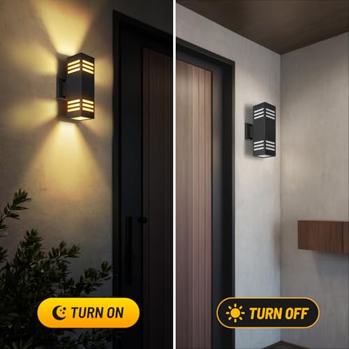 Image of 2-Pack Modern Outdoor Wall Lights, IP65 Waterproof Up & Down Porch Light Fixtures with E26 Bulbs, Wall Sconces for Garage, Patio, Entryway