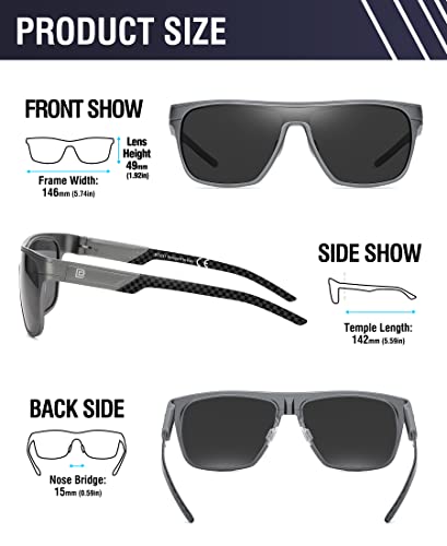 Image of DUCO Square Polarized Sunglasses for Men Women Large Flat Top Shield Sun Glasses UV400 Protection Carbon Fiber Shades DC8230