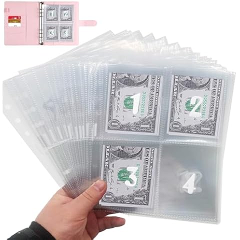 Kingdong 25 Sheets 100 Envelopes Money Saving Challenge a5 Binder 6-Ring Inserts for Replacement, Number 1-100 Money Bags for Cash Stuffing (Font A) Cover