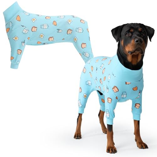 Image of Spark Paws Dog Pajama, Dog Recovery Suit Male, Onesie, Ultra-Soft and 4-Way Stretch, for Small Medium and Large Breeds - Breakfast Blue - 4XL