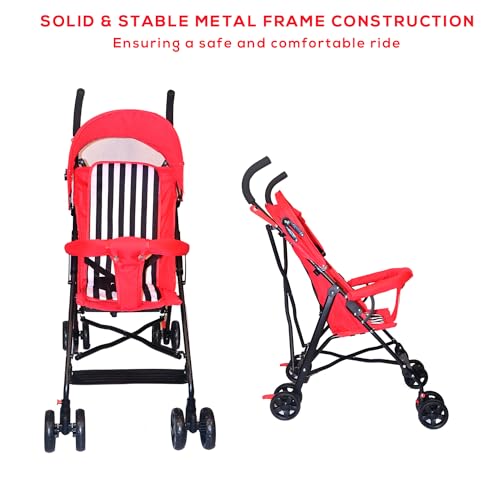 Image of Safe-O-Kid Trekker Safe Pram /Buggy (0-4 Years) with 1 Year Warranty (Model - 2024), Foldable /Portable, Light Weight Stroller for Baby /Kids with Metal Non-Slip Buggy /Pram Clips, Red