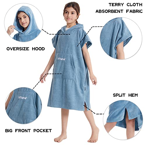 Hiturbo Kids Changing Towel Robe,Hooded Poncho Bath Robe Surf Absorbent Swimming Bathrobe for Beach,Bathing,Surfing,Indoor & Outdoor Activities Blue - Image 3