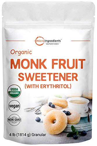 Organic Monk Fruit Sweetener with Organic Erythritol Granules, 1:1 Sugar Substitute, 4 Pounds (64 Ounce), Natural Sweetener for Smoothie, Drinks, Coffee, Tea, Cookies and More, Premium Monk Fruit Keto Diet, Vegan