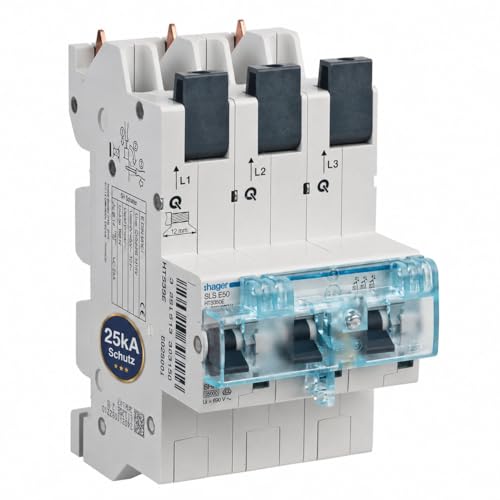 Hager HTS350E SLS-Schalter 50A 3-polig selektiver Hauptsicherungsautomat SHU mit Stecktechnik Hauptleitungsschutzschalter für Zählerschrank Sammelschiene 400V 25kA