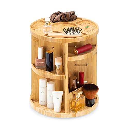 Navaris Rotating Bamboo Makeup Organizer - Adjustable Cosmetic St...
