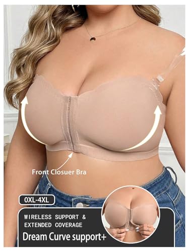 Image of MakeMeChic Women's Plus Size Strapless Bras Front Closure Half Push Up Bra Bandeau Wireless Bralette for Large Bust