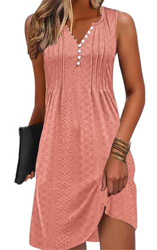 Image of Disamer Beach Dresses for Women 2026 Vacation Swim Cover up V-Neck Summer Dress Button Down Sleeveless Boho Floral Sundress