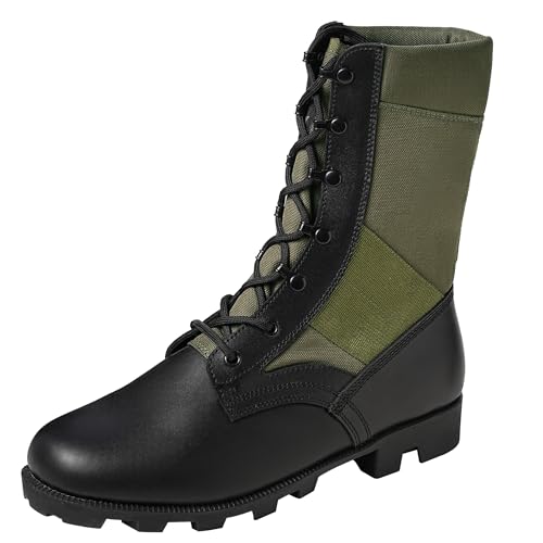 WIDEWAY Men's Military Jungle Combat Boots Black Boots For Men Slip Resistant Leather Tactical Work Boots Comfortable and Breathable Botas militares para hombres（6-8inch）