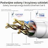 Mygatti CAT6 kabel Ethernet 40m,biały,do użytku na zewnątrz i wewnątrz,wodoszczelny,bezpośrednie układanie,Gigabit kabel sieciowy,UTP,CCA,RJ45-LAN do kamery POE,routera,modemu,+25 opasek kablowych