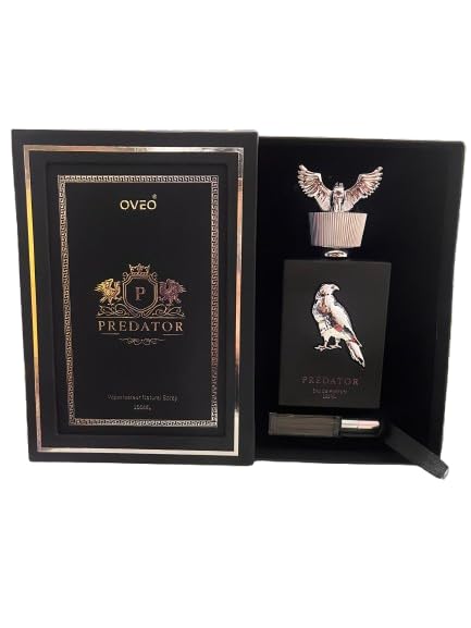 Image of FRASIYON OVEO Predator Parfum Black for Men | 100ml - Long Lasting Luxury Fragrance with Bold Masculine Scent | Includes Free Travel Spray