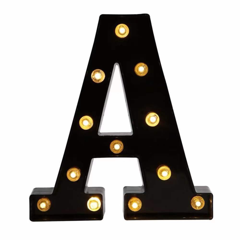 SHANJIA Light Up Letters Sign, LED Letter Lights Sign Black letter Light Up Letters Sign for Night Light Wedding Birthday Party Christmas Lamp Home Bar Decoration (A)