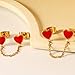 Double Piercing Tiny Heart Stud With Chain Cuff Earrings for Women Stainless Steel Gold-tone Colorful Enamel Love Hearts Cartilage Two Holes Fashion Climber Crawler Trendy Jewelry for Her Bff (Red)