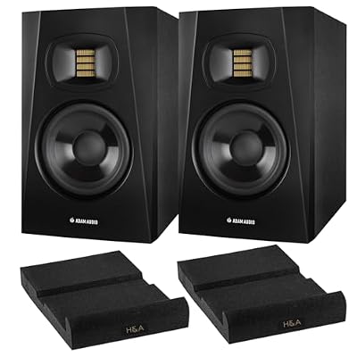 ADAM Audio Professional T-Series T5V 5" 70W 2-Way Active Nearfield Monitor, Pair, Bundle with 2X Isolation Pad