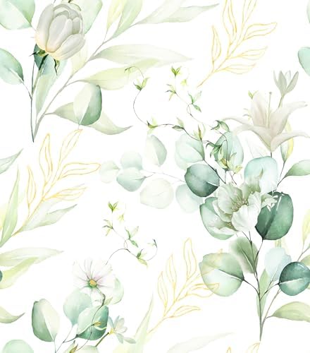 MelunMer Floral Peel and Stick Wallpaper Boho Contact Paper for Cabinets Green/Leaf Floral Contact Paper Self Adhesive Removable Wallpaper for Bedroom Bathroom Waterproof Vinyl 393In L 17.3In W