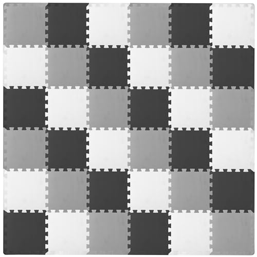 Image of ProSource Baby Play Mat, Soft Foam Floor Tiles for Kids, Interlocking EVA Panels for Playpen Use, Crawling Development Surface, Safe Non-Toxic Toddler Flooring, 36 Tiles, Black /Gray /White
