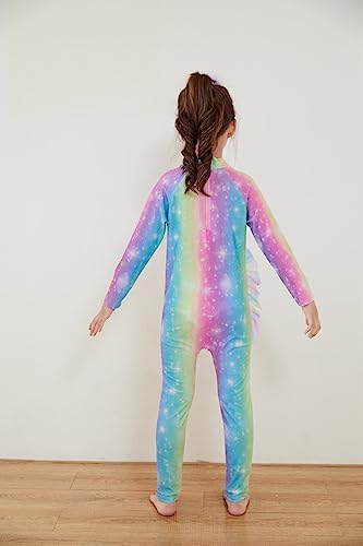 Image of Girls Swimsuits Long Sleeve Rash Guard Swimwear with Matching Cap One-Piece Bathing Suits 2-10 Years