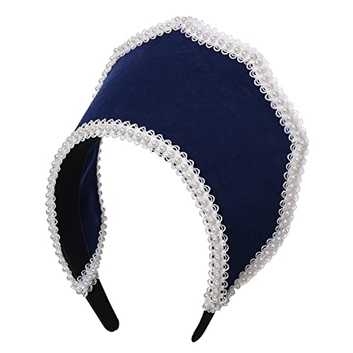 Renaissance Elizabethan Tudor Queen Royal Coronet Hooded Hat for Women Anne Boleyn Headband Victorian Headpiece (Dark Blue) - Image 2