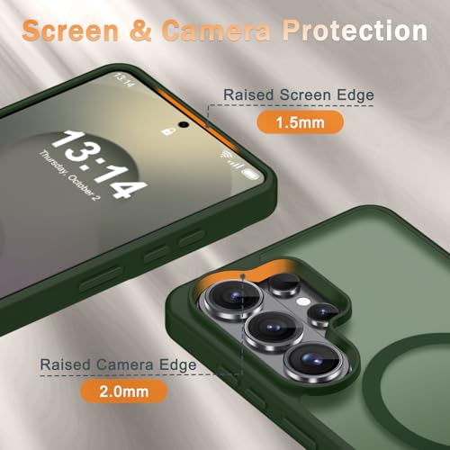 Image of YENAPOON for Samsung Galaxy S26 Ultra Case, Matte Magnetic Phone Cover [with 1 Screen Protector] [Support for MagSafe] [Shockproof Military Grade Protection] Translucent Frosted Back, Sage Green