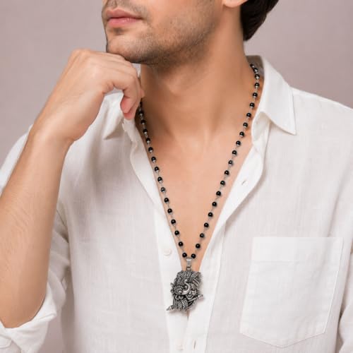 Image of Karungali Malai 8mm Certified with Lord Flute Krishna Pendant Silver Plated | 54 Beads Authentic Black Ebony Wood Mala with German Silver Cap | Spiritual Protection Chain for Men & Women
