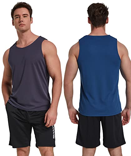 TELALEO 5 Pack Men's Workout Tank Tops Sleeveless Mesh Muscle Gym Shirt Quick Dry Black/Gray/Charcoal/Navy/Blue2