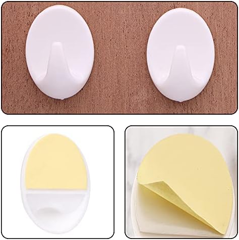 NA 10 Pcs Plastic Wall Hooks Multi Purpose Oval Wall Hanger Hooks White Self Adhesive Hooks for Kitchen Bathroom Office Closet (ZINIANGOU1)