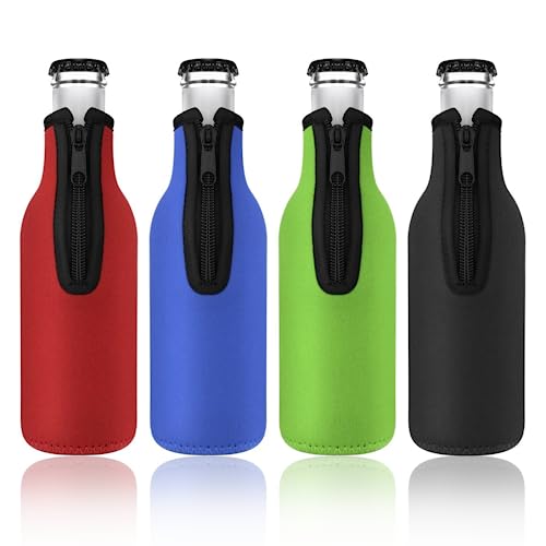 Bottle Cooler Sleeve 4Pcs Insulated Beer Cooler Sleeve 12Oz/330ML Standard Zip-up Thick Bottle Jacket Beer Cover Sleeves