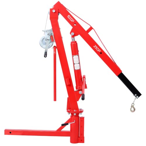 Truck Crane 500Lb Hydraulic Hitch Mounted Lifting System Red 2 Hitch Mount for Pickup Truck or Trailer Bed Foldable Engine Hoist Crane Compact Design Premium Shop Crane for Dock & Garage Use