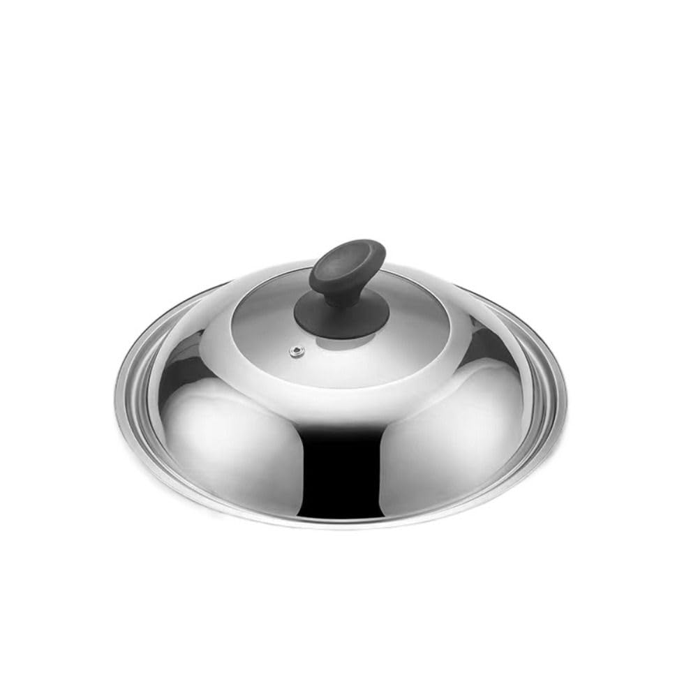 Coperchio Vetro Coperchio for pentola in acciaio inox da 28/30/32/34/36/38 cm, universale, for wok, con pomello in plastica nera(C,32CM)