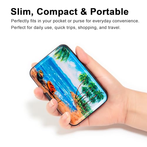 Image of Credit Card Holder Small RFID Blocking Wallet Business Metal Slim Mini Aluminum Hard Case for Women Men, Paradise Tropical Island Beach, small, Minimalist, Compact, American