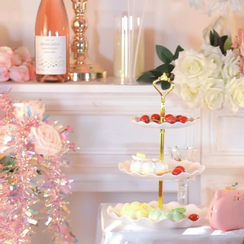 NovaHF 5 Pieces Cupcake Stand Set, 2 Pieces 3 Tier Cupcake Stands with 3 Pieces Appetizer Trays Dessert Table Display Set for Tea Party Serving Platter and Wedding - Image 7