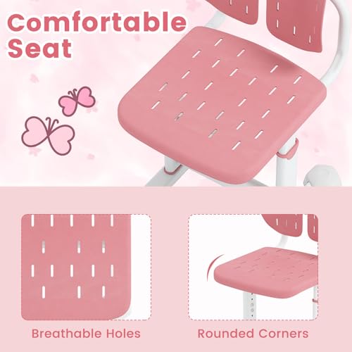 Image of Costzon Kids Desk Chair, Height-Adjustable Study Chair w /Breathable Seat, Double Back Support & Heavy Duty Metal Frame for 3+ Years Old Students Boys & Girls (Pink)