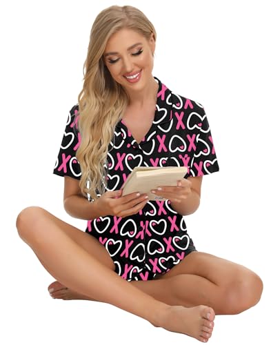 Image of SWOMOG Womens Button Down Pajamas Set Short Sleeve Sleepwear Bride Soft Pj Lounge Sets XS-3XL
