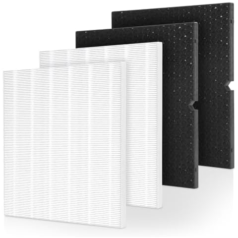 VIEWALL 2 Sets 116130 Replacement Filter H Compatible with Winix 5500-2 Air Cleaner Purifier and Models AM80, 2 HEPA Filters + 2 Activated Carbon Filters Combo Pack, White Cover