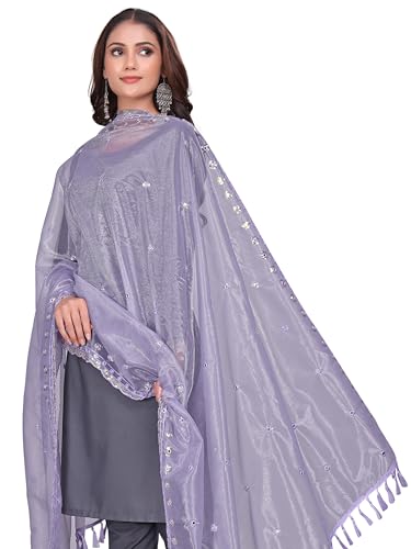 Image of KEMZA Organza Embroidered Dupatta with Mirror & Sequence Work, Tassel Lace Border, Floral Butti Design