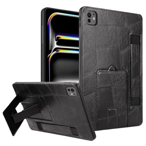 Coque iPad Air 11 M4 antichoc en cuir noir avec dragonne et béquille