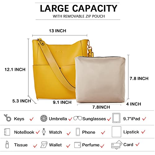 Bostanten Women's Leather Designer Handbags Tote Purses Shoulder Bucket Bag Yellow #TOP2