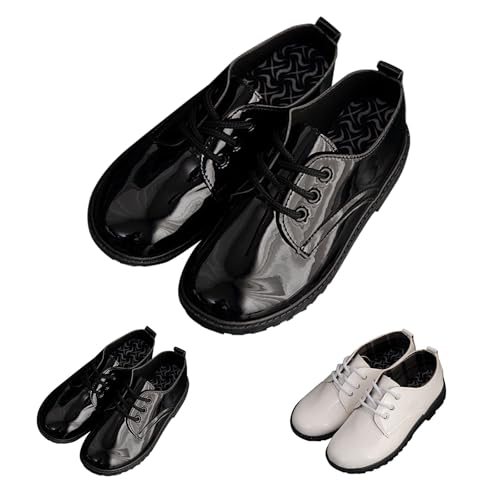 Boys Girls Dress Oxford Shoes School Formal Patent Leather Shoes Lace-Up Comfort Classic Non-Slip Wedding Flat