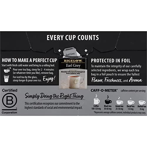 Bigelow Earl Grey Black Tea, Caffeinated, 120 Total Tea Bags, 20 Count (Pack Of 6) #TOP2