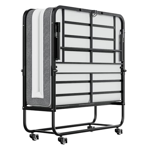 SunsGrove Twin Folding Bed with Mattress, 75' x 38' Foldable Guest Bed, Portable Rollaway Bed with 5' Memory Foam Mattress, Space-Saving Sturdy Metal Frame