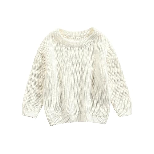 Yoawdats Toddler Baby Girl Boy Long Sleeve Knit Sweater Cute Round Neck Pullover Fall Winter Warm Tops Clothes (White, 4-5 Years)
