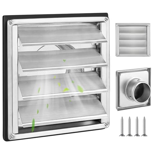 Griglia di ventilazione in acciaio inox, griglia di ventilazione in acciaio inox, griglia di scarico 150 mm, griglia di protezione dalle intemperie, copertura esterna con lamelle mobili, valvola di